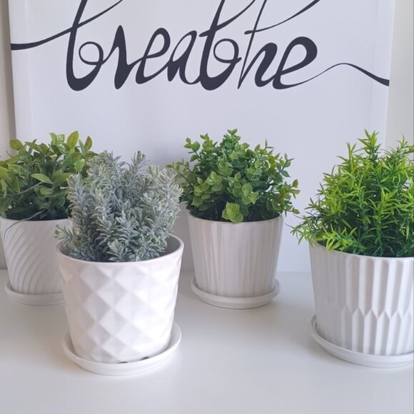 Decorative Modern Design Garden Planters | Set of 4 | 5.5"x4.7" | White Ceramic - Picture 2 of 8